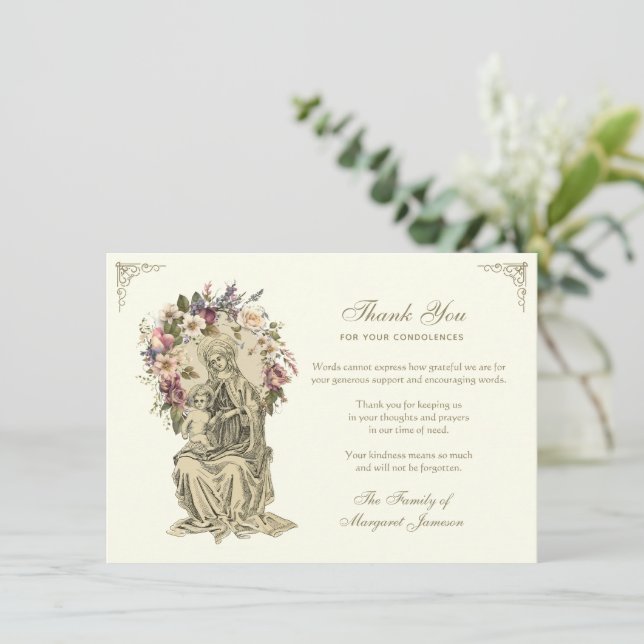 Tarjeta De Agradecimiento La Condolencia de María Jesús (Anverso de pie)