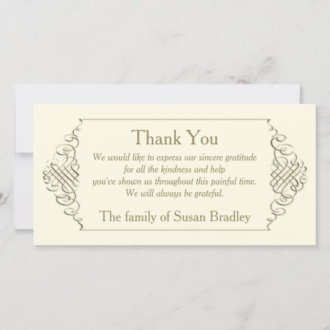Tarjeta De Agradecimiento La condolencia de oro elegante del marco le (Anverso)