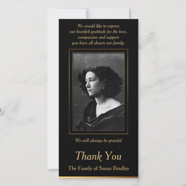 Tarjeta De Agradecimiento La condolencia elegante de la foto le agradece con (Anverso)