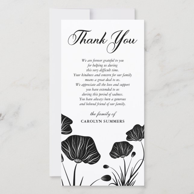Tarjeta De Agradecimiento La condolencia elegante de las amapolas el | le (Anverso)