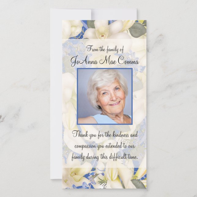Tarjeta De Agradecimiento La condolencia floral de la foto le agradece con (Anverso)