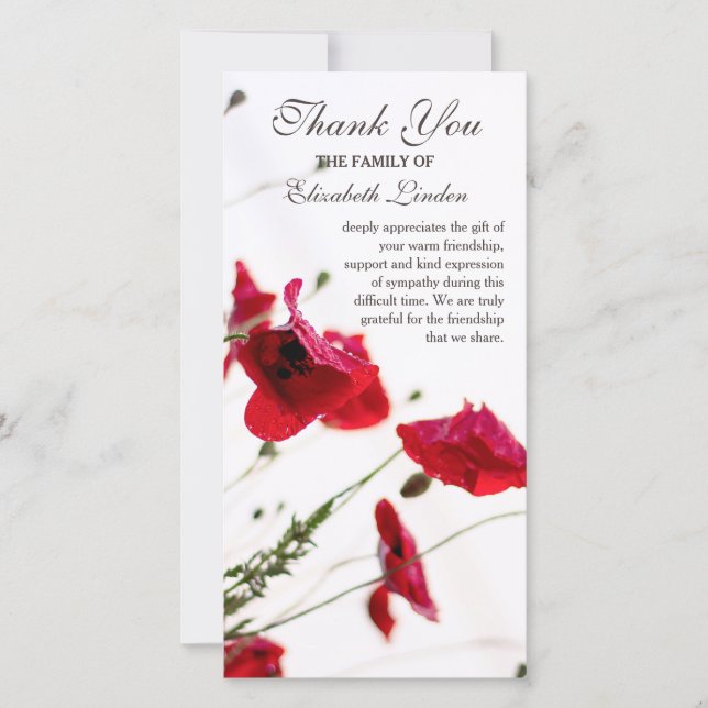Tarjeta De Agradecimiento La condolencia floral roja de las amapolas el | le (Anverso)