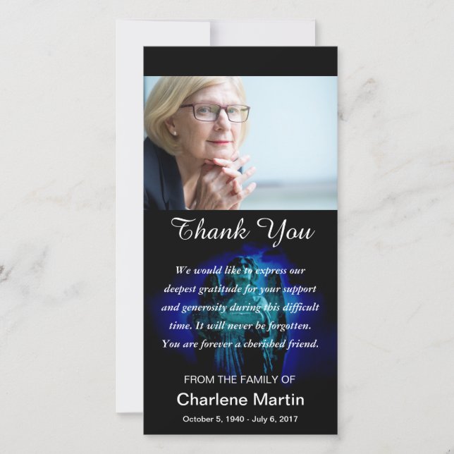 Tarjeta De Agradecimiento La condolencia le agradece azul conmemorativo del (Anverso)