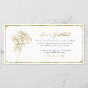 Tarjeta De Agradecimiento La condolencia le agradece cardar, monumento, oro