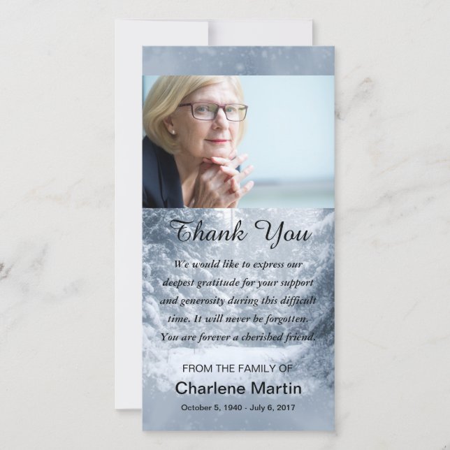 Tarjeta De Agradecimiento La condolencia le agradece escena conmemorativa (Anverso)