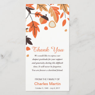 Tarjeta De Agradecimiento La condolencia le agradece las hojas de otoño