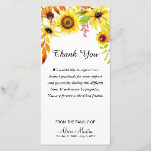 Tarjeta De Agradecimiento La condolencia le agradece los girasoles