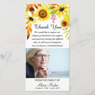 Tarjeta De Agradecimiento La condolencia le agradece los girasoles florales