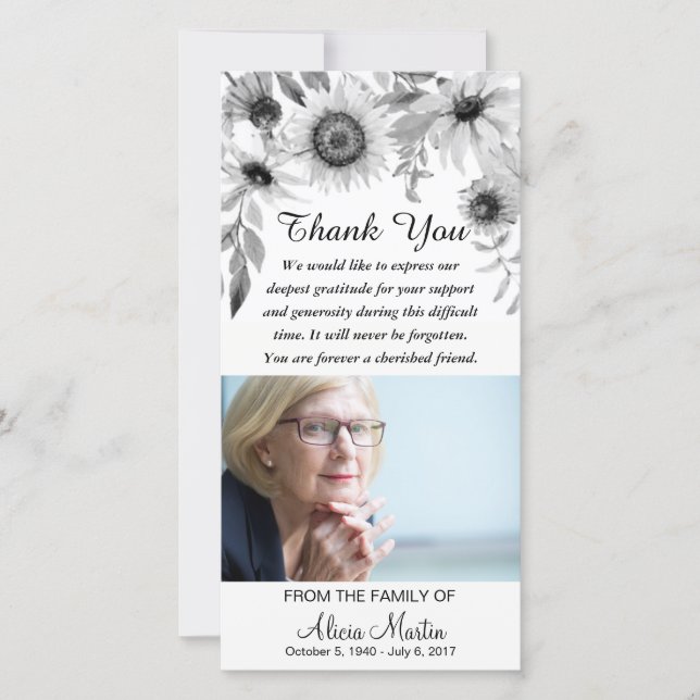 Tarjeta De Agradecimiento La condolencia le agradece los girasoles rústicos (Anverso)