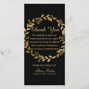 Tarjeta De Agradecimiento La condolencia le agradece oro conmemorativo