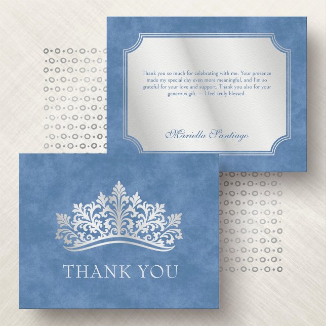 Tarjeta De Agradecimiento La Corona Azul Tiara Elegante Quinceanera (Subido por el creador)