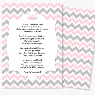 Tarjeta De Agradecimiento La corona rosada Baby Shower le agradece observar