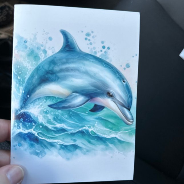 Tarjeta De Agradecimiento La costa bajo el delfín marino (Dolphin Swimming Blank Notecard Stationery)