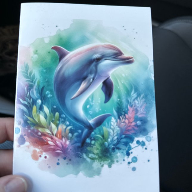 Tarjeta De Agradecimiento La costa bajo el delfín marino (Dolphin Under the Sea Coastal Beach Notecard Stationery)