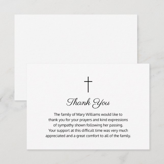 Tarjeta De Agradecimiento La cruz conmemorativa religiosa del funeral gracia (Anverso / Reverso)