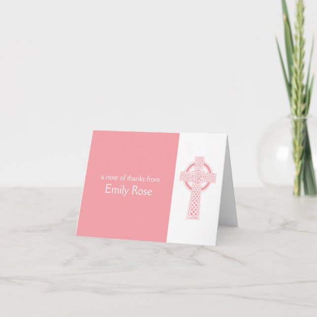 Tarjeta De Agradecimiento La cruz irlandesa religiosa rosada le agradece (Anverso)