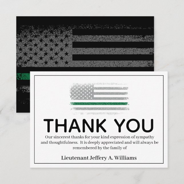 Tarjeta De Agradecimiento La delgada línea verde militar gracias a la pérdid (Anverso / Reverso)