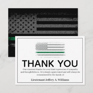 Tarjeta De Agradecimiento La delgada línea verde militar gracias a la pérdid