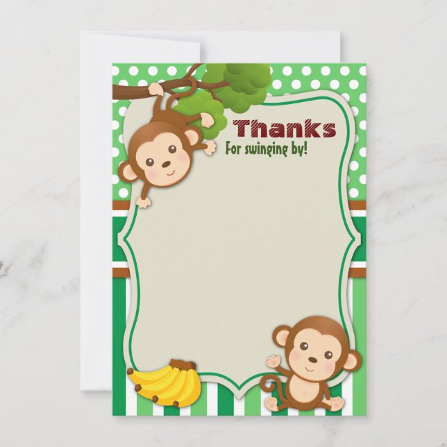 Tarjeta De Agradecimiento La ducha de cumpleaños animal de mono de la jungla (Anverso)