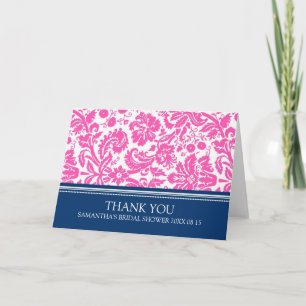 Tarjeta De Agradecimiento La ducha nupcial del damasco azul rosado le