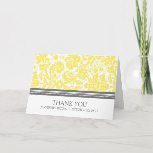 Tarjeta De Agradecimiento La ducha nupcial del damasco gris amarillo le