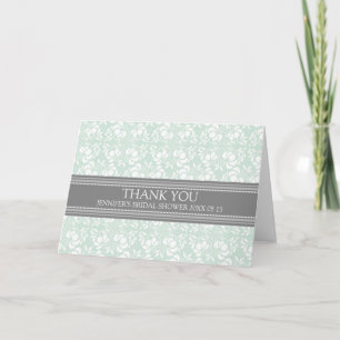 Tarjeta De Agradecimiento La ducha nupcial del damasco gris de la menta le