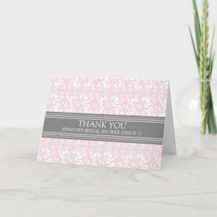 Tarjeta De Agradecimiento La ducha nupcial del damasco gris rosado le