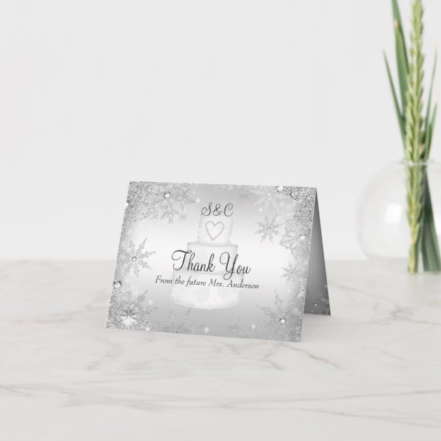 Tarjeta De Agradecimiento La ducha nupcial del pastel de bodas del monograma (Anverso)