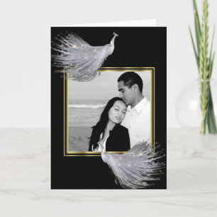 Tarjeta De Agradecimiento La elegancia del pavo real en el negro, oro,