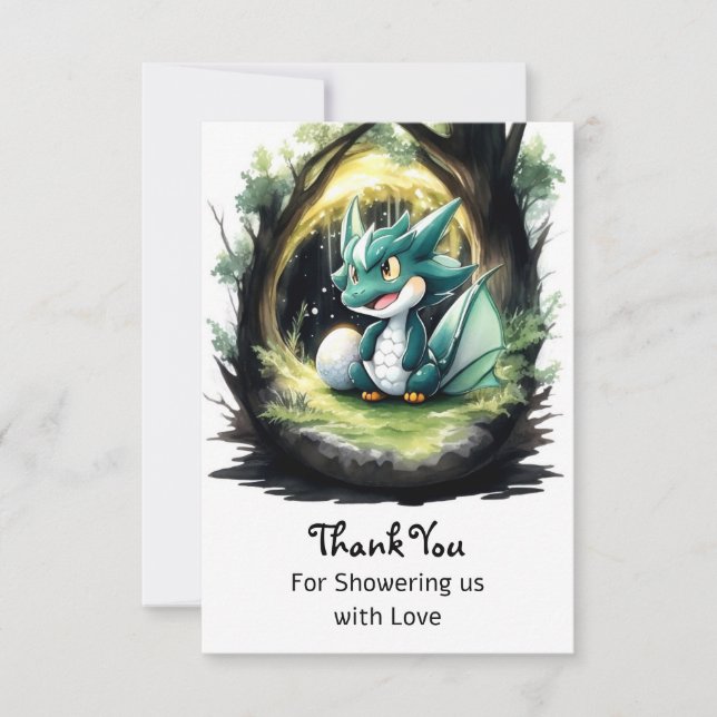 Tarjeta De Agradecimiento La encantadora Baby Shower Dragon (Anverso)