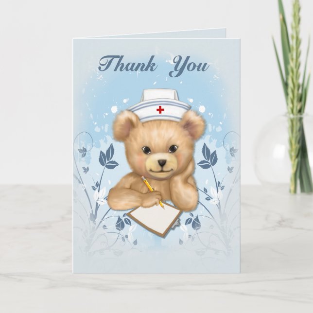Tarjeta De Agradecimiento La enfermera de Teddybear le agradece (Anverso)