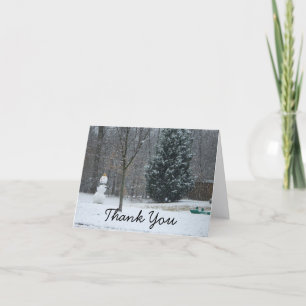 Tarjeta De Agradecimiento La escena invernal del muñeco de nieve del vecino