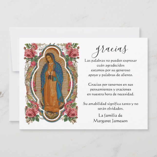 Tarjeta De Agradecimiento La española María Guadalupe Gracias Condolencia (Anverso)