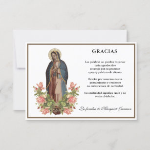 Tarjeta De Agradecimiento La española María Guadalupe Gracias Condolencia