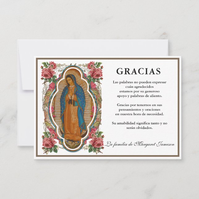 Tarjeta De Agradecimiento La española María Guadalupe Gracias Condolencia (Anverso)
