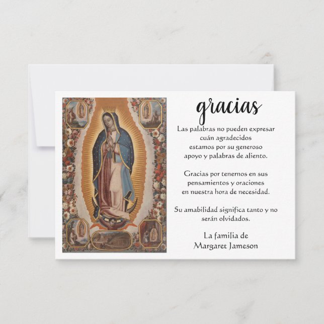 Tarjeta De Agradecimiento La española Mary Guadalupe Gracias Condolencia (Anverso)