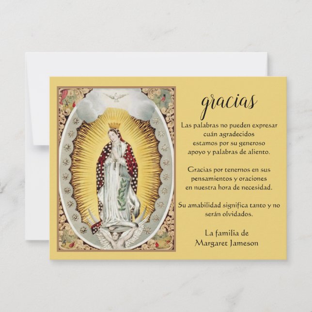 Tarjeta De Agradecimiento La española Mary Guadalupe Gracias Condolencia (Anverso)