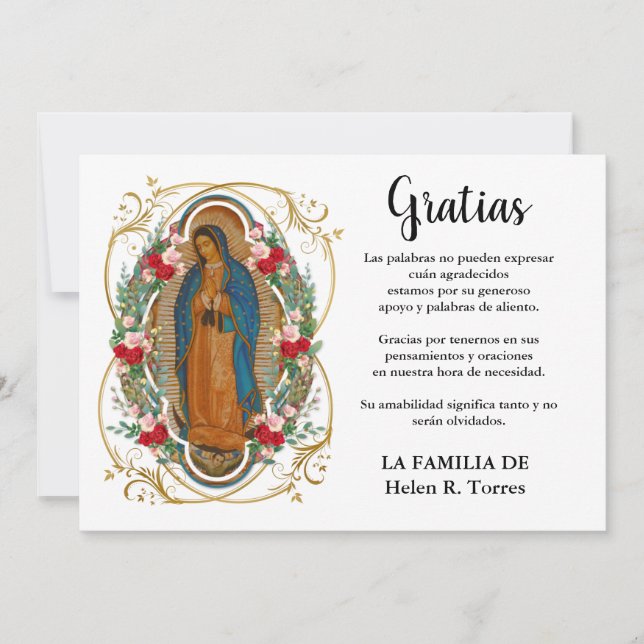 Tarjeta De Agradecimiento La española Mary Guadalupe Gracias Condolencia (Anverso)