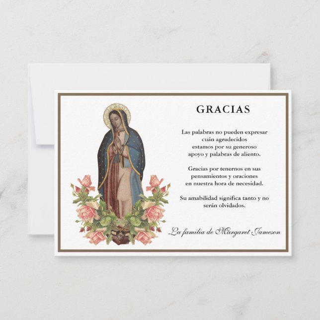 Tarjeta De Agradecimiento La española Mary Guadalupe Gracias Condolencia (Anverso)