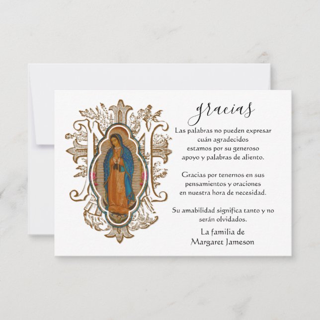 Tarjeta De Agradecimiento La española Mary Guadalupe Gracias Condolencia (Anverso)