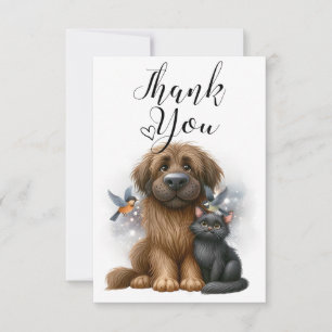 Tarjeta De Agradecimiento La extraña amistad de perros, gatos y aves