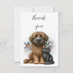 Tarjeta De Agradecimiento La extraña amistad de perros, gatos y aves