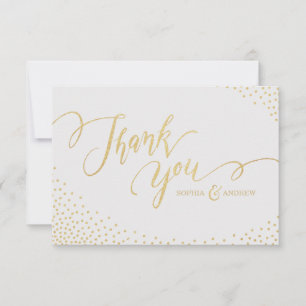 Tarjeta De Agradecimiento La falsa caligrafía Editable del purpurina del oro