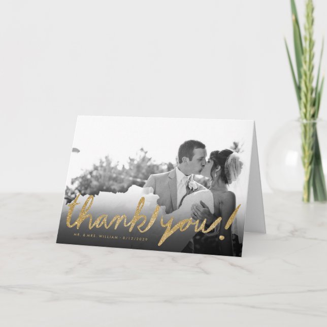 Tarjeta De Agradecimiento La falsa foto elegante del purpurina le agradece (Anverso)