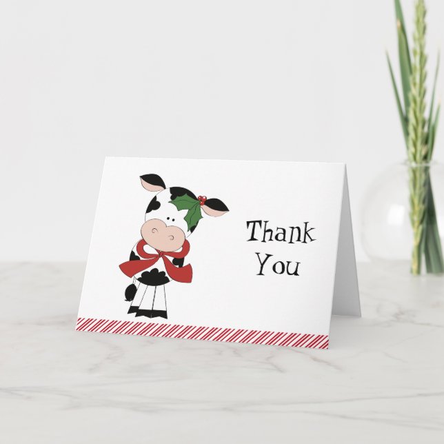 Tarjeta De Agradecimiento La feliz vaca del navidad del MOO le agradece las (Anverso)