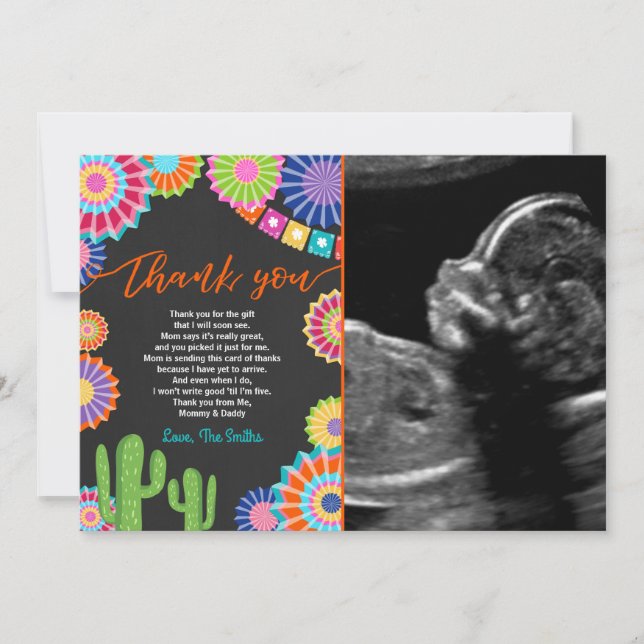 Tarjeta De Agradecimiento La fiesta Baby Shower le agradece cardar el cactus (Anverso)