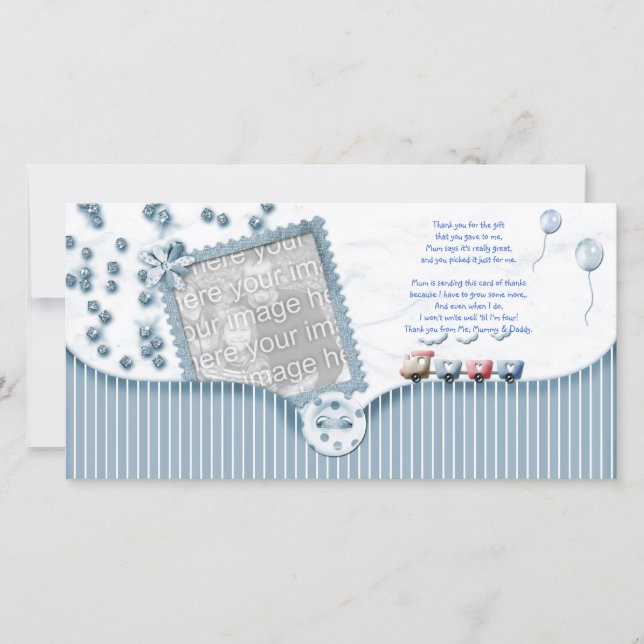 Tarjeta De Agradecimiento La fiesta de bienvenida al bebé azul le agradece (Anverso)