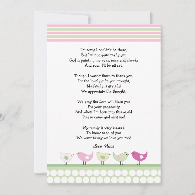 Tarjeta De Agradecimiento La fiesta de bienvenida al bebé del chica le (Anverso)