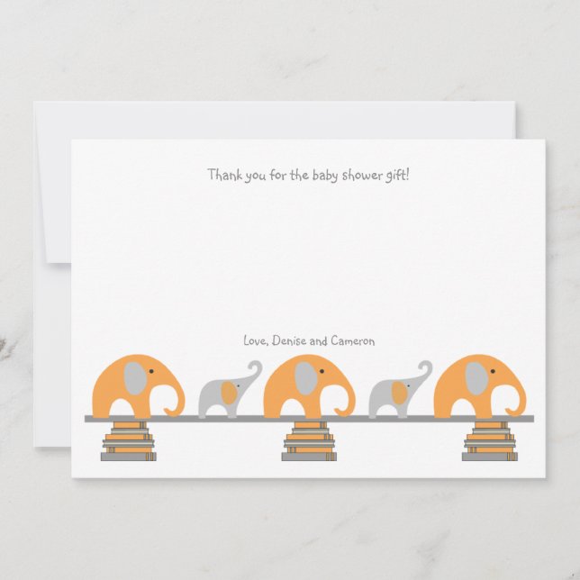 Tarjeta De Agradecimiento La fiesta de bienvenida al bebé gris anaranjada (Anverso)
