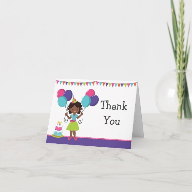 Tarjeta De Agradecimiento La fiesta de cumpleaños afroamericana del chica le (Anverso)